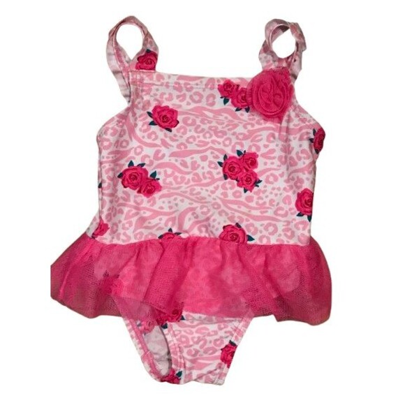 Baby Girl's 12-18 Months Swimsuit Children's Place Pink Floral Ruffle One-Piece - Picture 1 of 3